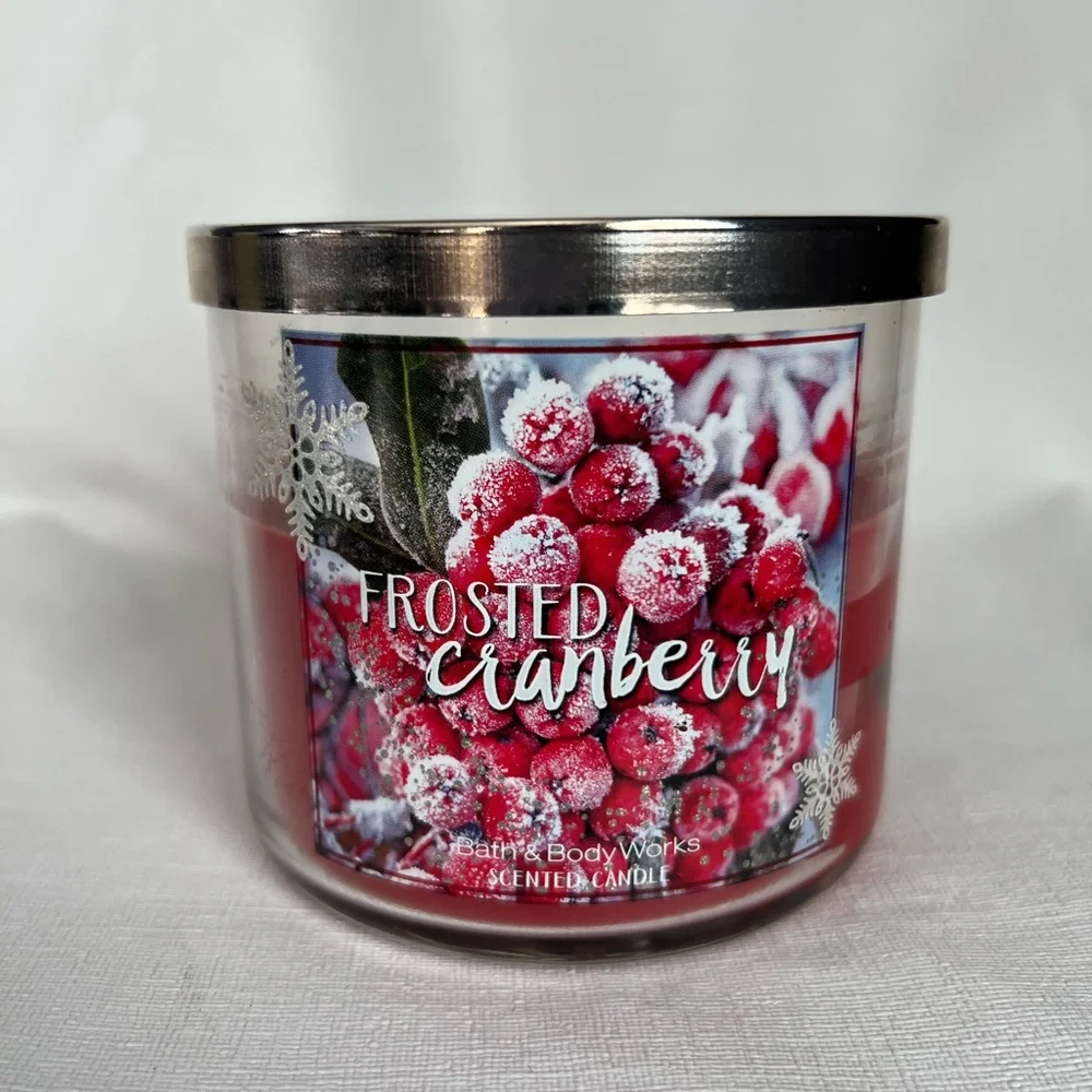 Bath & Body Works Frosted Cranberry 3 Wick Candle & Wildflower Refills